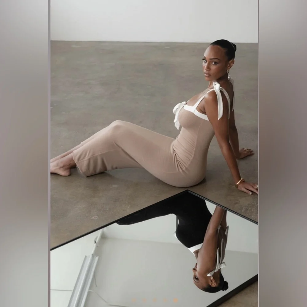 JLUXLABEL Black Ribbed Tie Front Bodycon Midi Dress - Picture 4 of 6